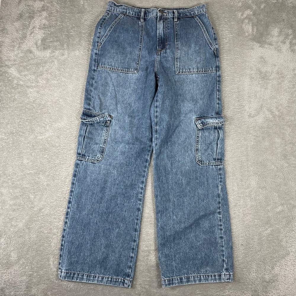 Hidden Jeans Cargo Pants Womens 28 (29x31) Blue Wide Leg Baggy Utility Denim